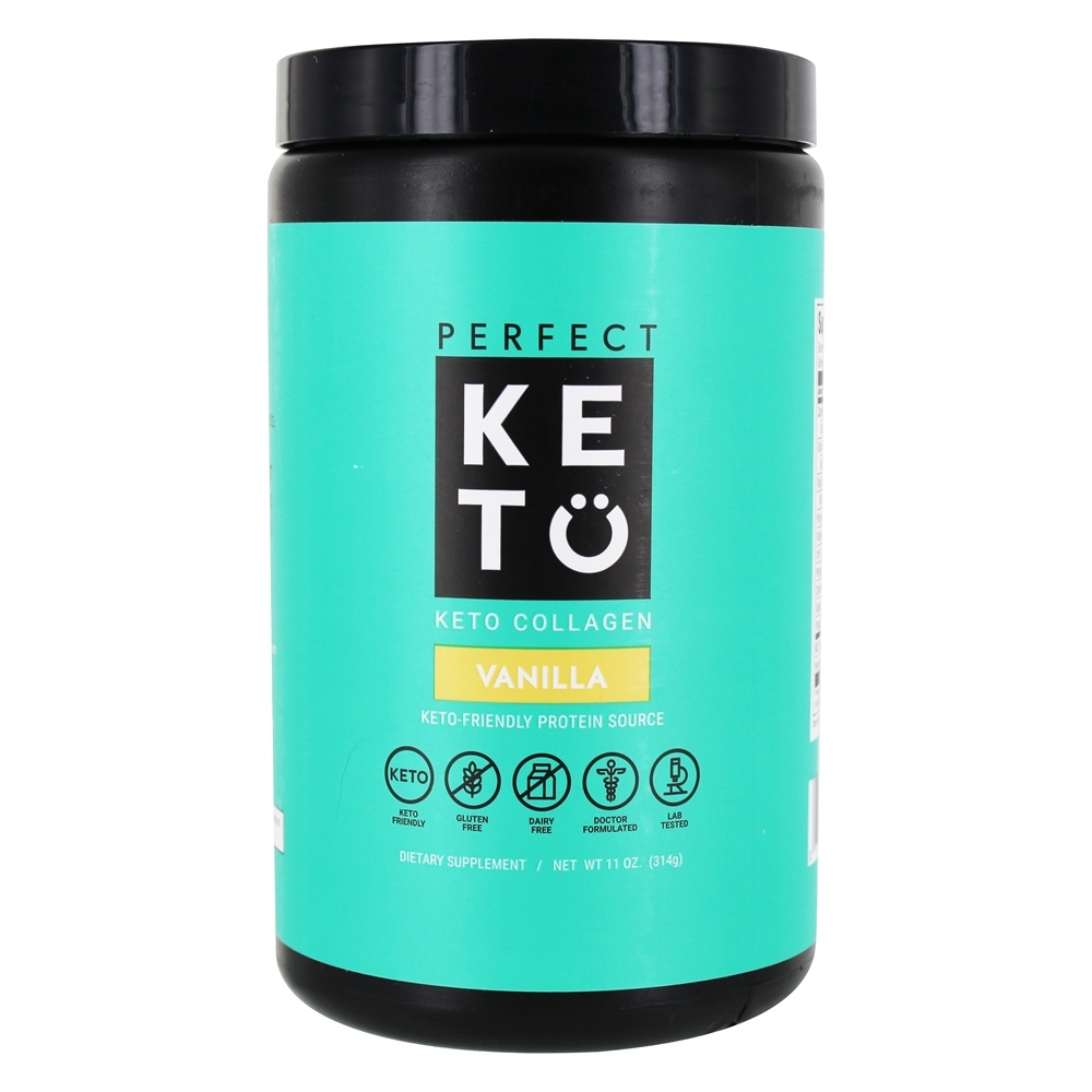 Compota de proteína Keto-Friendly de colágeno em pó de baunilha - 11 oz. Perfect Keto