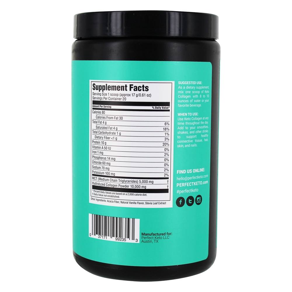 Compota de proteína Keto-Friendly de colágeno em pó de baunilha - 11 oz. Perfect Keto - Imagem 2