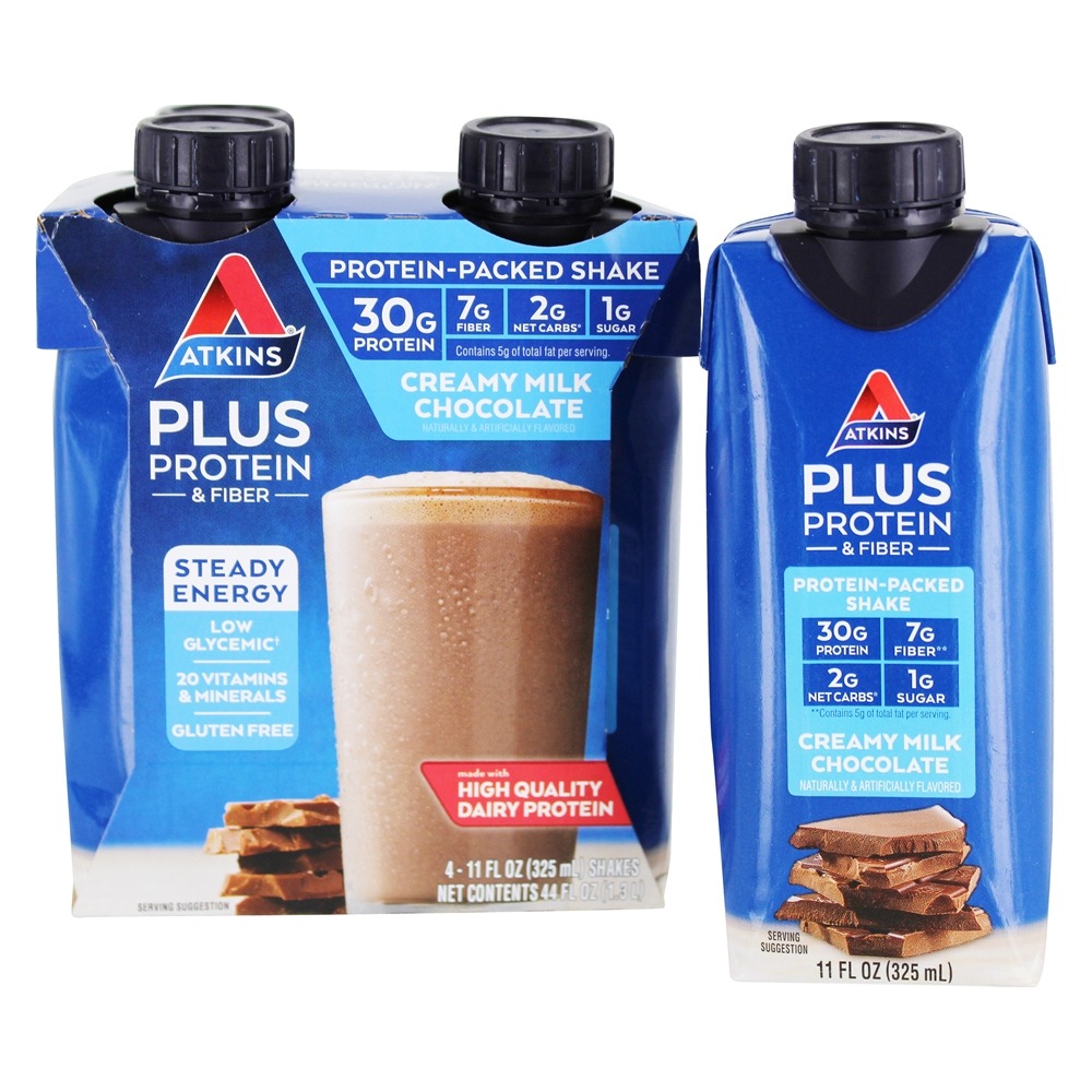 RTD Plus Protein & Fiber Shakes Chocolate ao Leite Cremoso - Pacote 4 Atkins