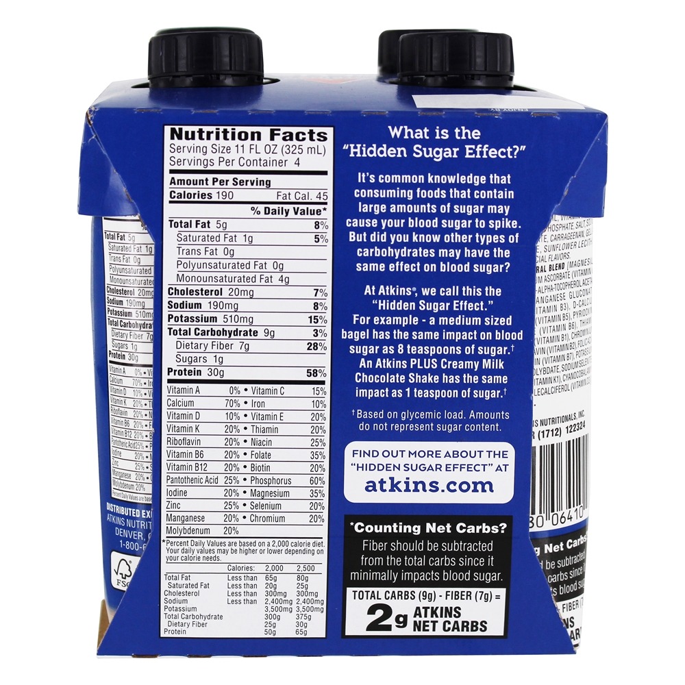 RTD Plus Protein & Fiber Shakes Chocolate ao Leite Cremoso - Pacote 4 Atkins - Imagem 3