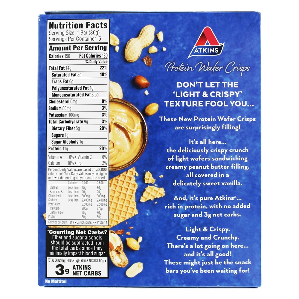 Proteína Wafer Crisps Snack Peanut Butter - 5 Barras Atkins - Imagem 3