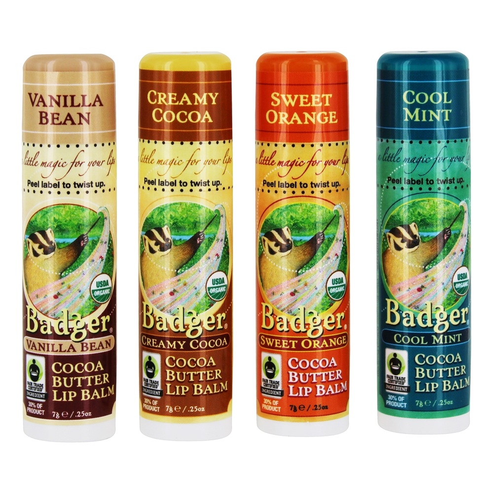 Bálsamo para lábios de manteiga de cacau natural e orgânico - 4 Contagem Badger
