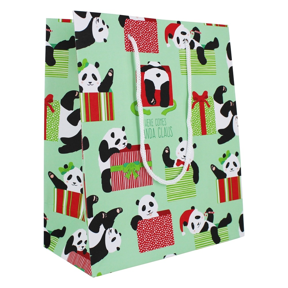 Here Comes Panda Feriado de Papai Noel Sacola Média Para Presente - 3 Malas Waste Not Paper