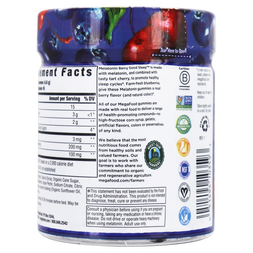 Melatonina Good Sleep Formula Berry - 90 Gummies MegaFood - Imagem 3