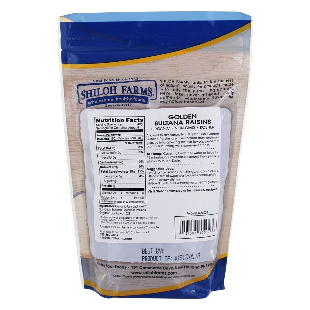 Passas Douradas da Sultana - 12 oz. Shiloh Farms - Imagem 2