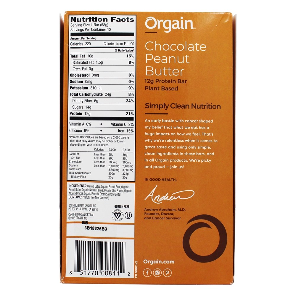 Manteiga De Amendoim Simples Orgânica De Proteína - 12 Barras Orgain - Imagem 3