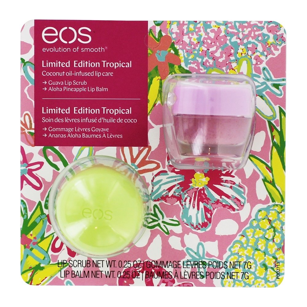 Sphere Lip Balm e Lip Scrub Combo Pack Aloha Abacaxi e goiaba - 2 Edição limitada de contagem EOS Evolution of Smooth