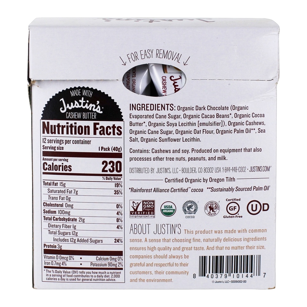Castanha de caju Cups Box Dark Chocolate - 12 Pacote (s) Justin's Nut Butter - Imagem 2
