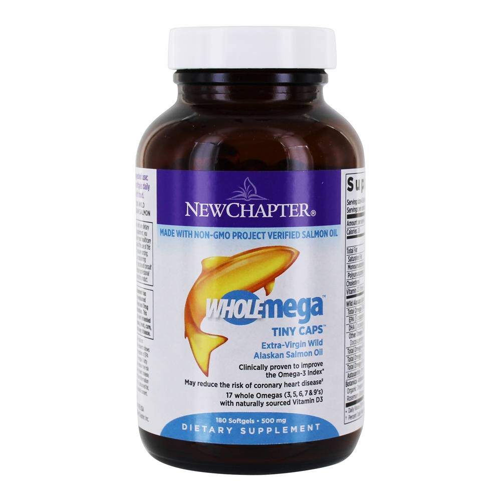 Tampas minúsculas de óleo de peixe inteiro Wholemega 500 mg. - 180 Softgels New Chapter - Imagem 2