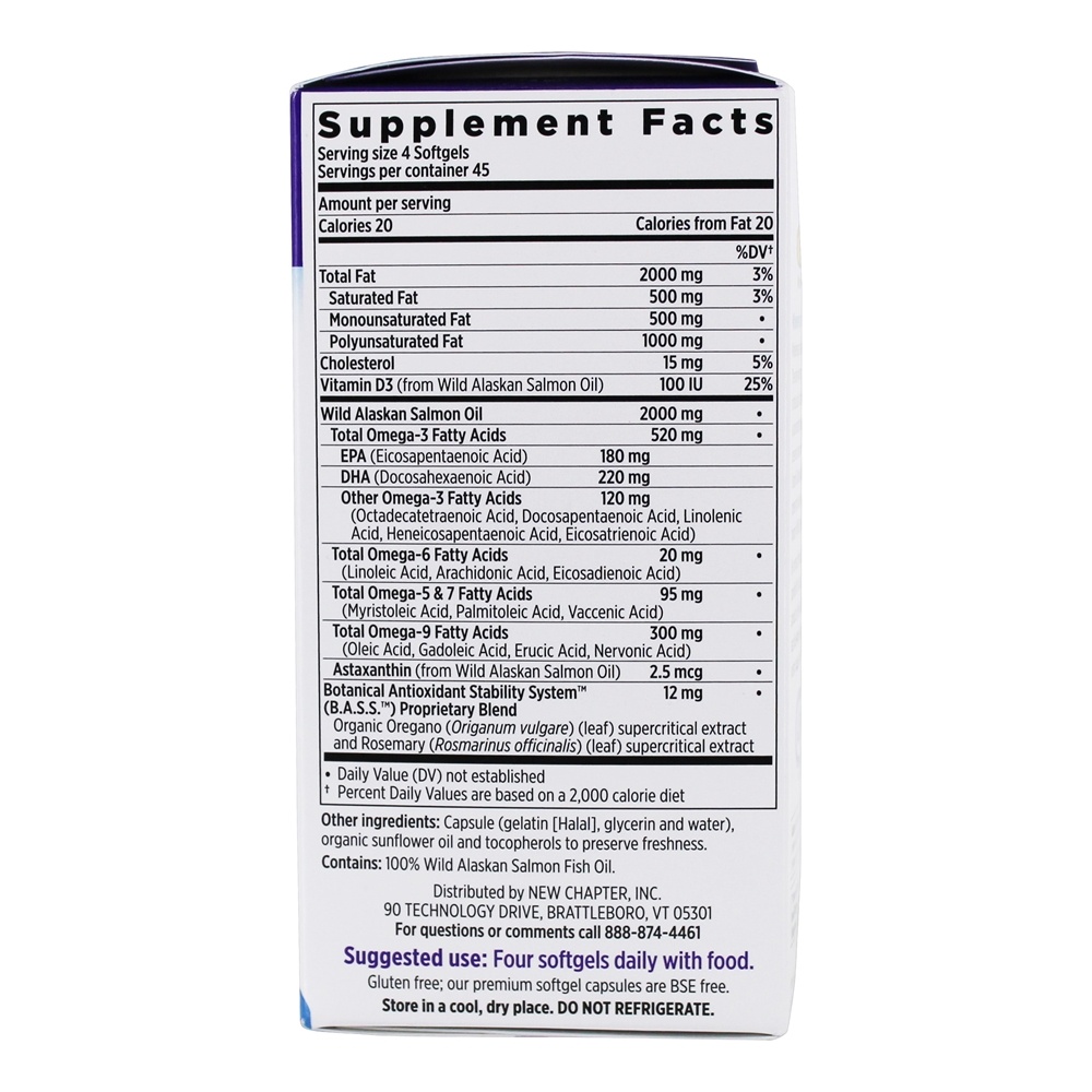 Tampas minúsculas de óleo de peixe inteiro Wholemega 500 mg. - 180 Softgels New Chapter - Imagem 3