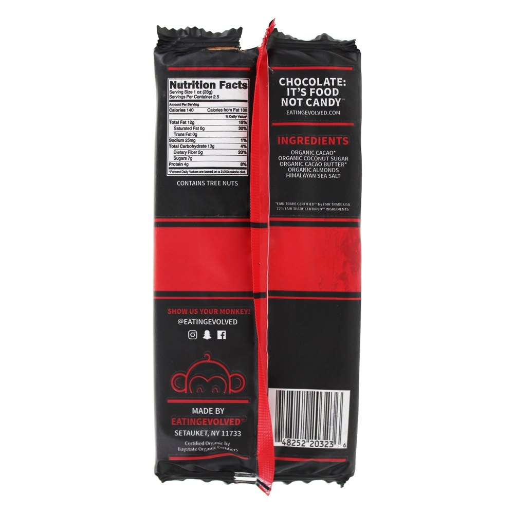 Barra de Chocolate Primordial Orgânica 72 % Cacao Amêndoa Sal Marinho - 2.5 oz. Evolved - Imagem 3