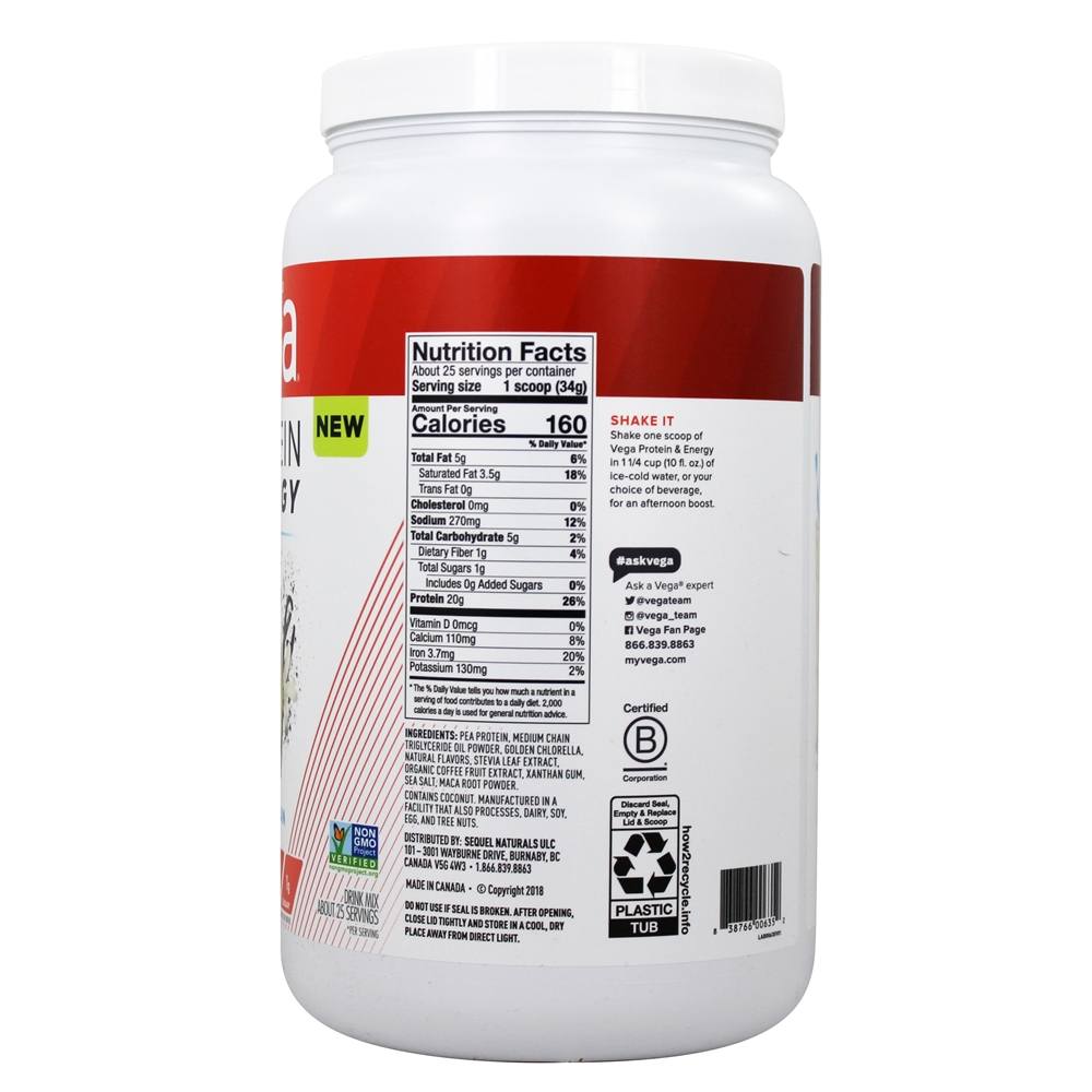 Mistura de Bebidas à Base de Plantas com Proteína e Energia Baunilha - 30 oz. Vega - Imagem 2