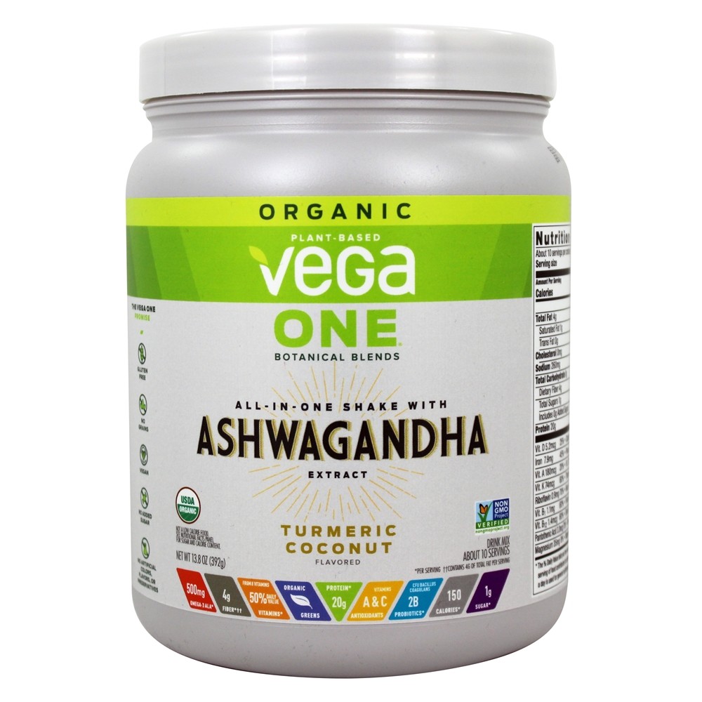 Organic All-In-One Shake com Extrato de Ashwagandha Coco Cúrcuma - 13.8 oz. Vega