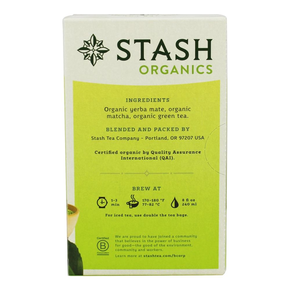 Chá Verde Mate Matcha Orgânico - 18 Saquinhos de Chá Stash Tea - Imagem 2