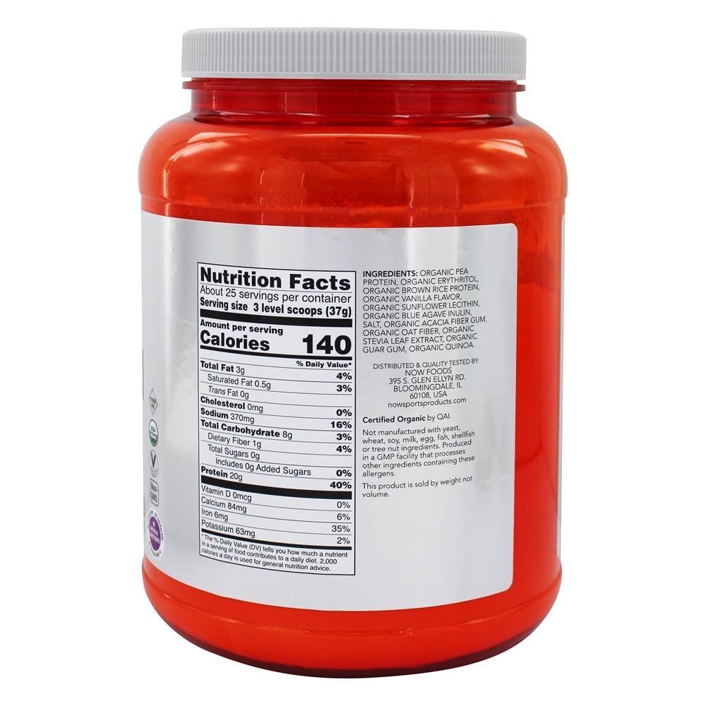 AGORA Sports Orgânica Vegetal Em Pó De Proteína Em Pó De Baunilha - 2 lbs. NOW Foods - Imagem 2
