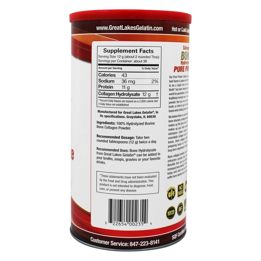 Hidrolisado de Colágeno Ósseo Pure Protein Pó - 16 oz. Great Lakes - Imagem 2