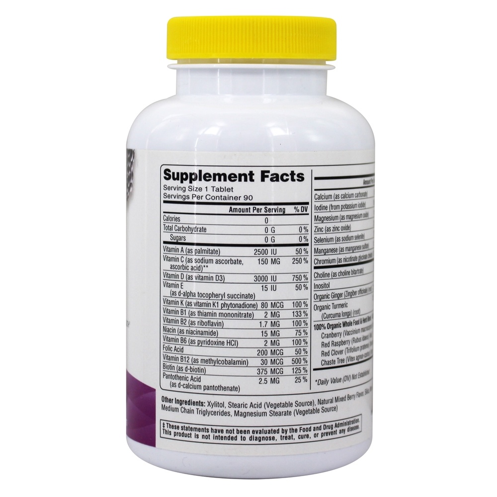 Simplesmente um mastigável 50 + Mulheres Triplo Poder Multivitaminas Wild-Berry - 90 comprimidos mastigáveis Super Nutrition - Imagem 2