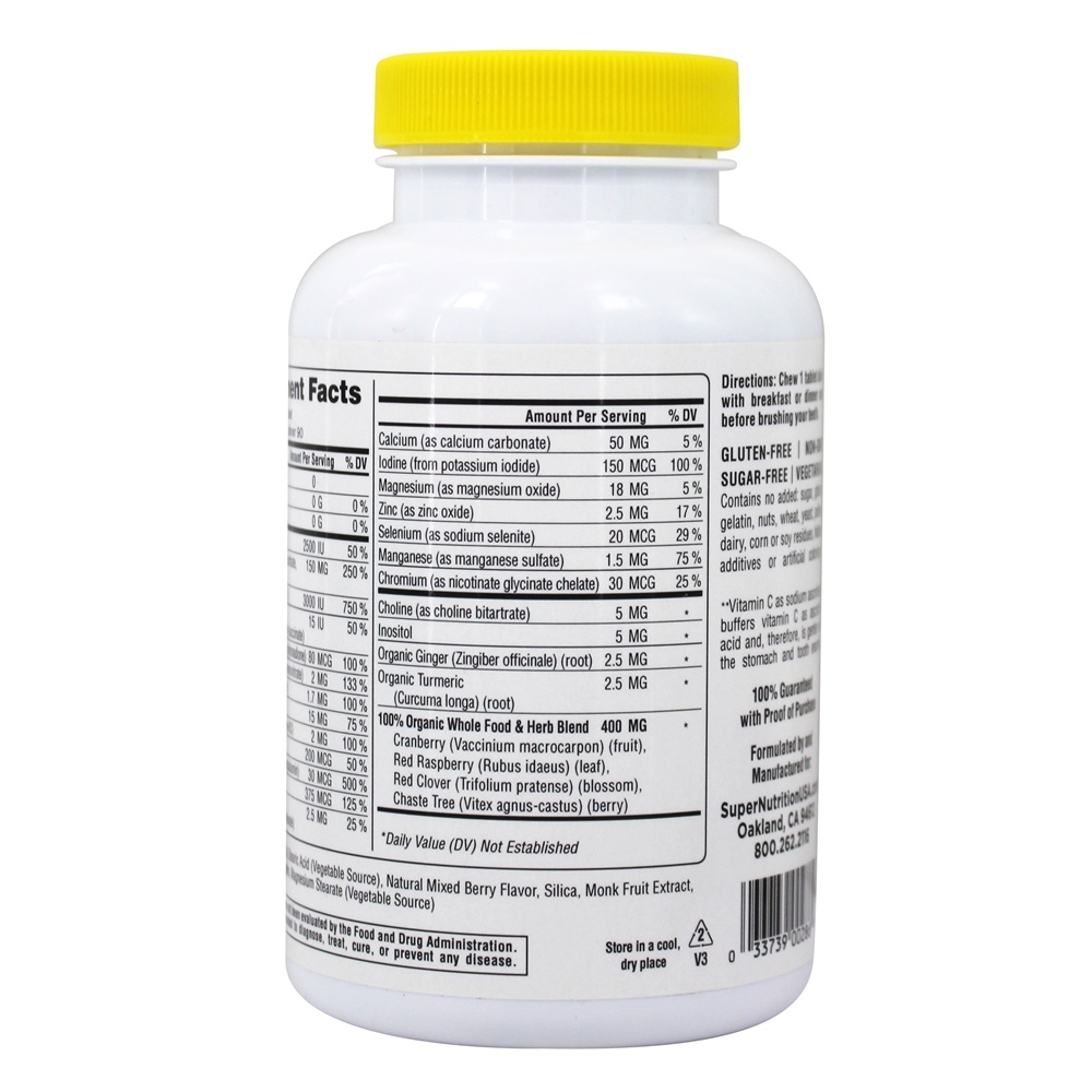 Simplesmente um mastigável 50 + Mulheres Triplo Poder Multivitaminas Wild-Berry - 90 comprimidos mastigáveis Super Nutrition - Imagem 3