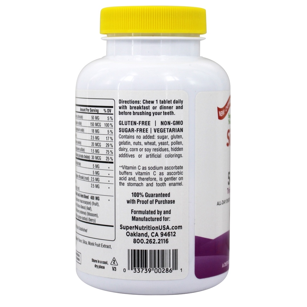 Simplesmente um mastigável 50 + Mulheres Triplo Poder Multivitaminas Wild-Berry - 90 comprimidos mastigáveis Super Nutrition - Imagem 4