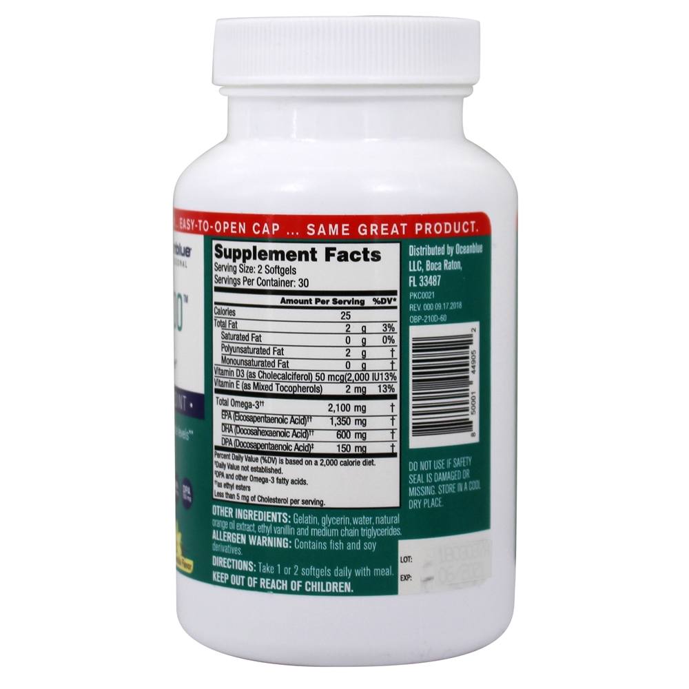 Omega - 3 com sabor de baunilha natural com vitamina D 2100 mg. - 60 Softgels Oceanblue - Imagem 2
