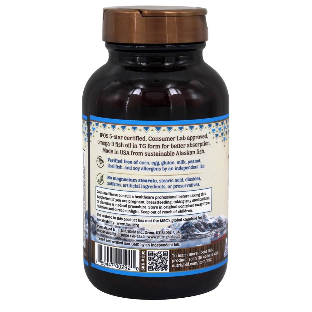 Omega - 3 Óleo de Peixe Selvagem do Alasca Sustentável Tripla Força 2100 mg. - 60 Softgels Nutrigold - Imagem 3