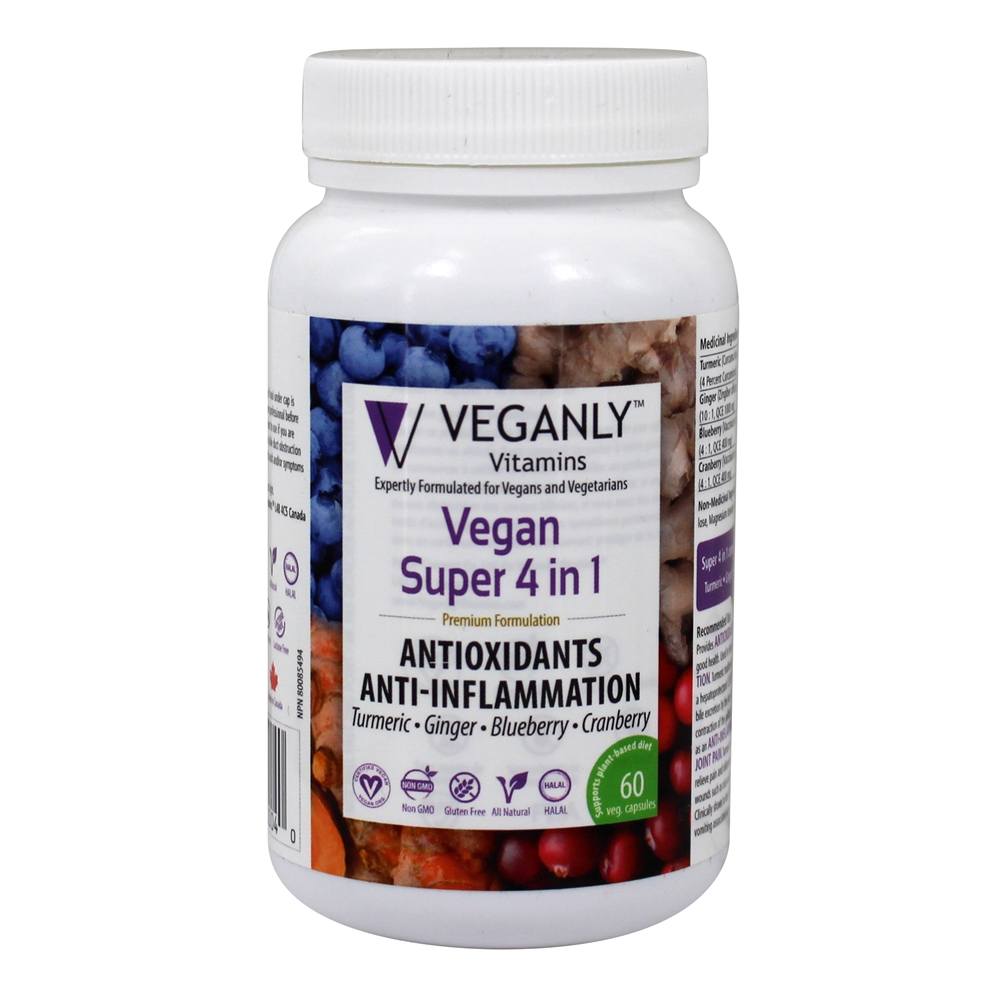 Vegan Super 4 em 1 fórmula antioxidante e antiinflamatória - Cápsulas vegetarianas 60 Veganly