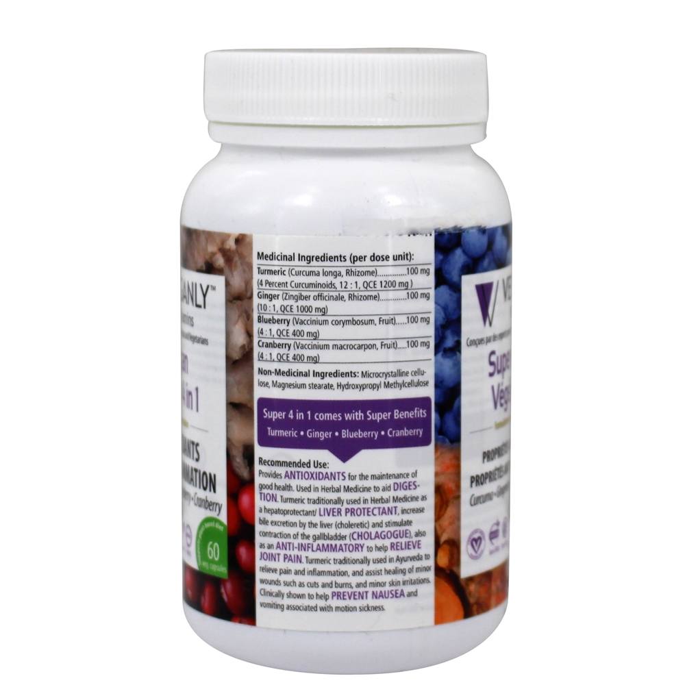 Vegan Super 4 em 1 fórmula antioxidante e antiinflamatória - Cápsulas vegetarianas 60 Veganly - Imagem 2
