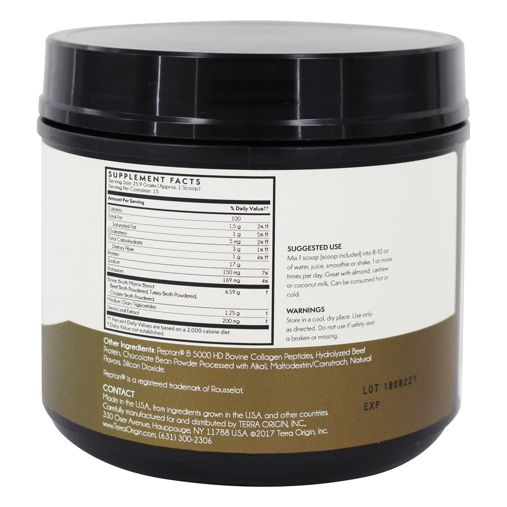Proteína de caldo de osso em pó 15 Porções de chocolate - 13.7 oz. Terra Origin - Imagem 2