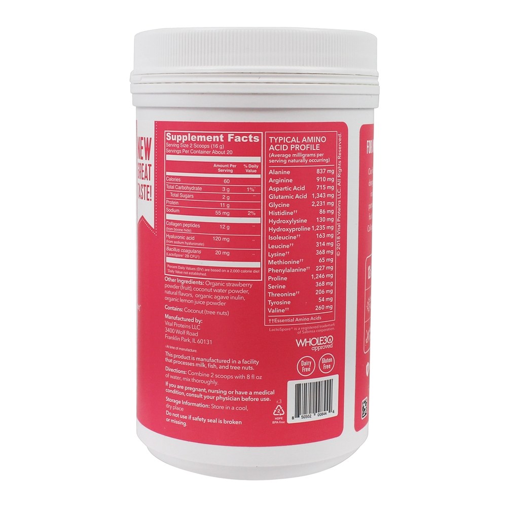 Colágeno de Beleza Em Pó Sabor Morango Limão - 11.5 oz. Vital Proteins - Imagem 2