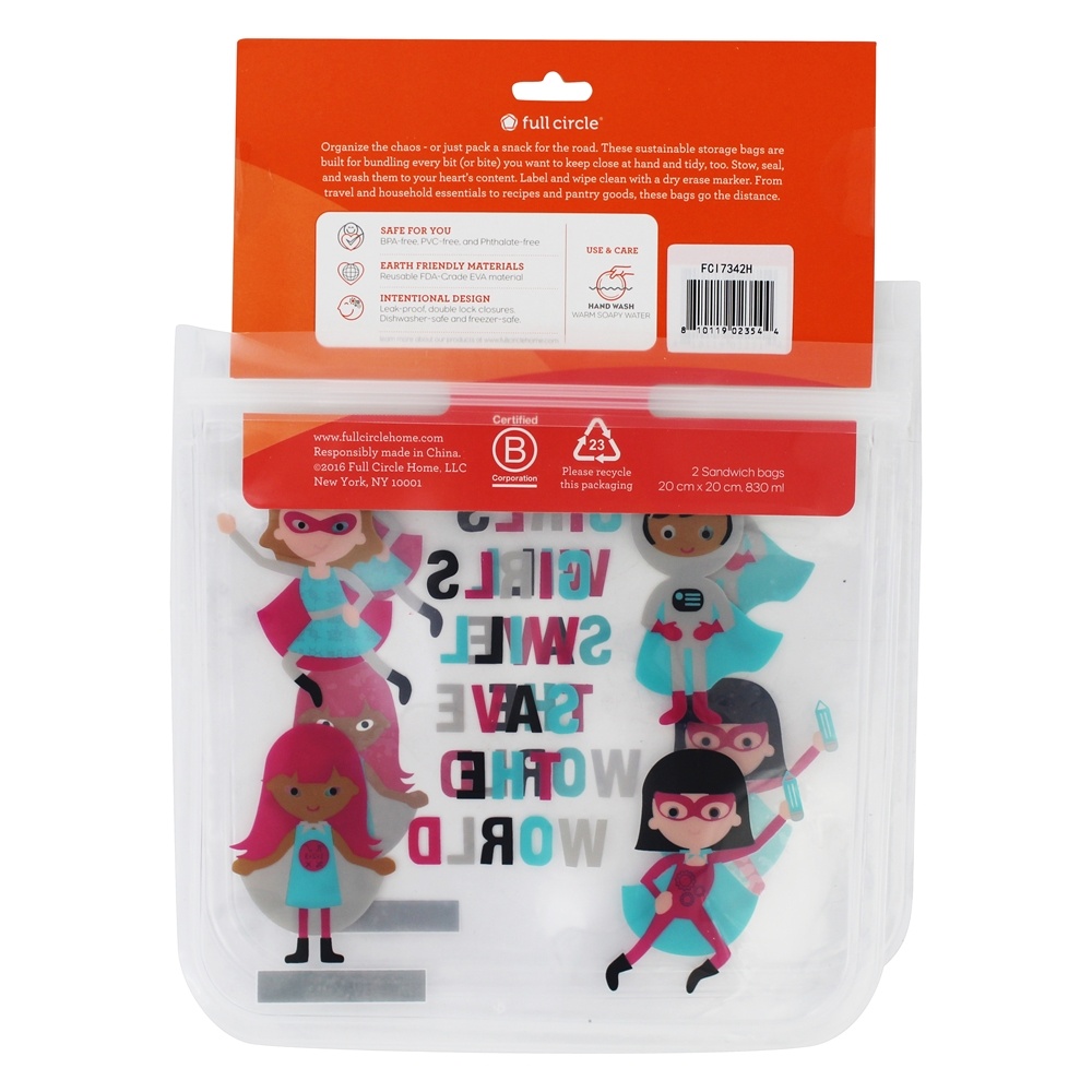 Sacos de sanduíche reutilizáveis Ziptuck Heróis de meninas Full Circle - Imagem 2