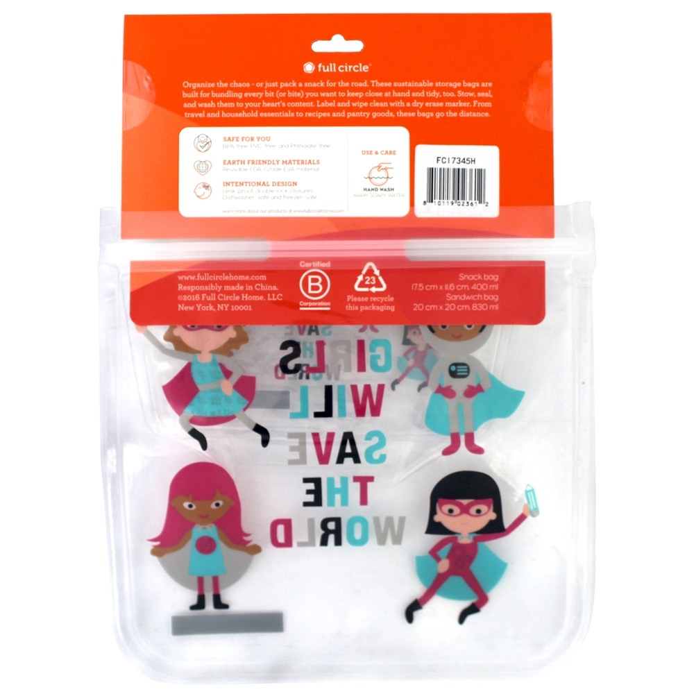 Conjunto de mochilas de almoço reutilizáveis Ziptuck para meninas heróis Full Circle - Imagem 2