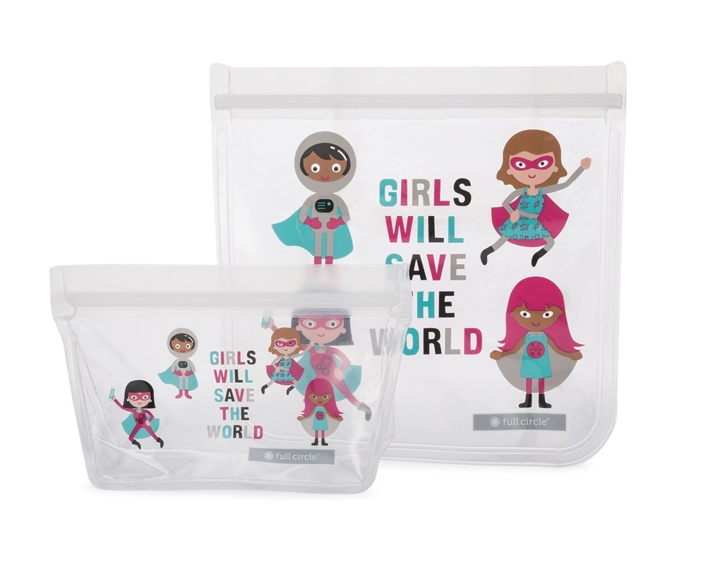 Conjunto de mochilas de almoço reutilizáveis Ziptuck para meninas heróis Full Circle - Imagem 3