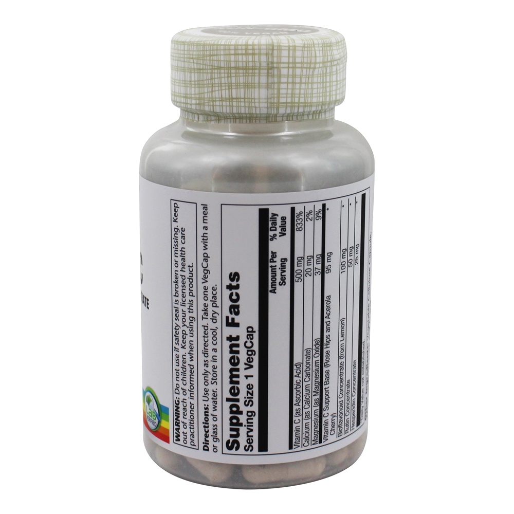 Vitamina C tamponada com concentrado de bioflavonóides 500 mg. - 100 Cápsula (s) vegetal (s) Solaray - Imagem 2