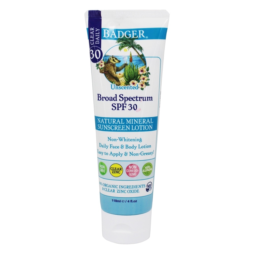 Loção Protetora Natural de Zinco Claro Natural Spectrum 30 SPF 30 cheiro - 4 fl. oz. Badger