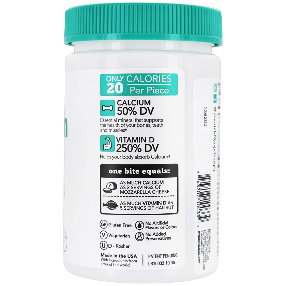 Bons Bons Excelente Fonte de Cálcio Plus Vitamina D Dark Chocolate - 45 Mordidas MyBite Vitamins - Imagem 3