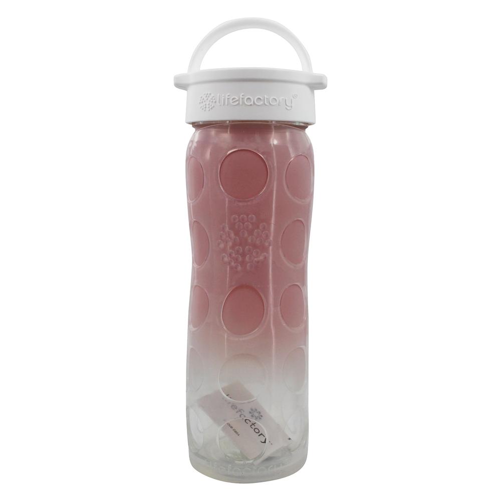 Garrafa de vidro de hidratação com tampa clássica e silicone manga rosa Ombre - 16 oz. Lifefactory