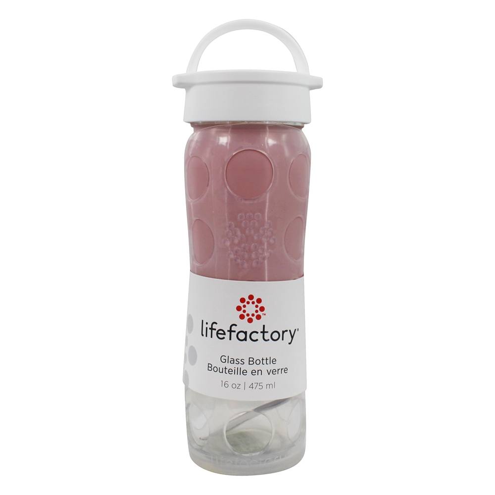 Garrafa de vidro de hidratação com tampa clássica e silicone manga rosa Ombre - 16 oz. Lifefactory - Imagem 2