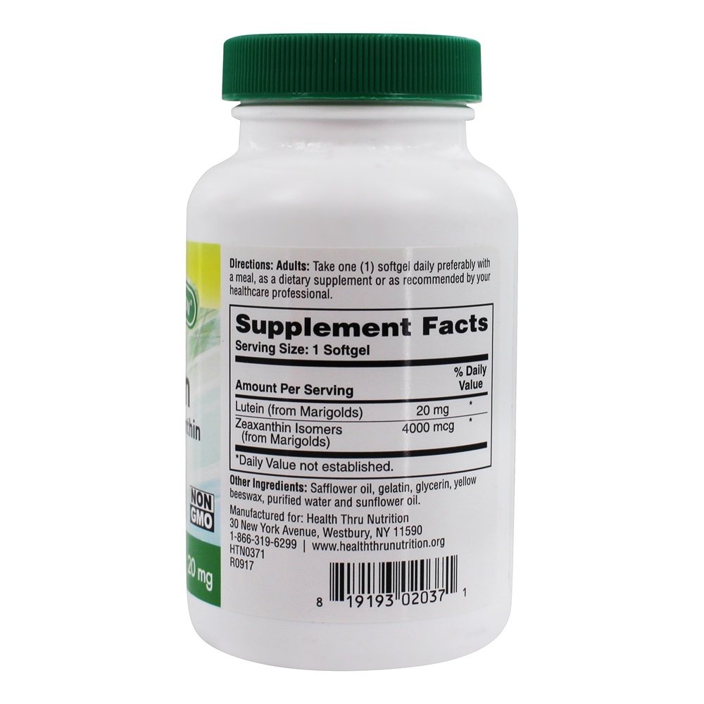 Luteína com Zeaxantina 20 mg . - 180 Softgels Health Thru Nutrition - Imagem 2