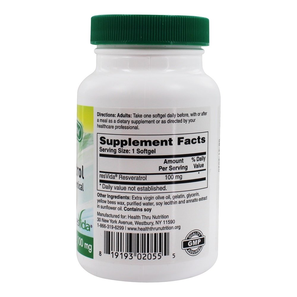 Resveratrol 100 % Natural Idêntico 100 mg . - 60 Softgels Health Thru Nutrition - Imagem 2