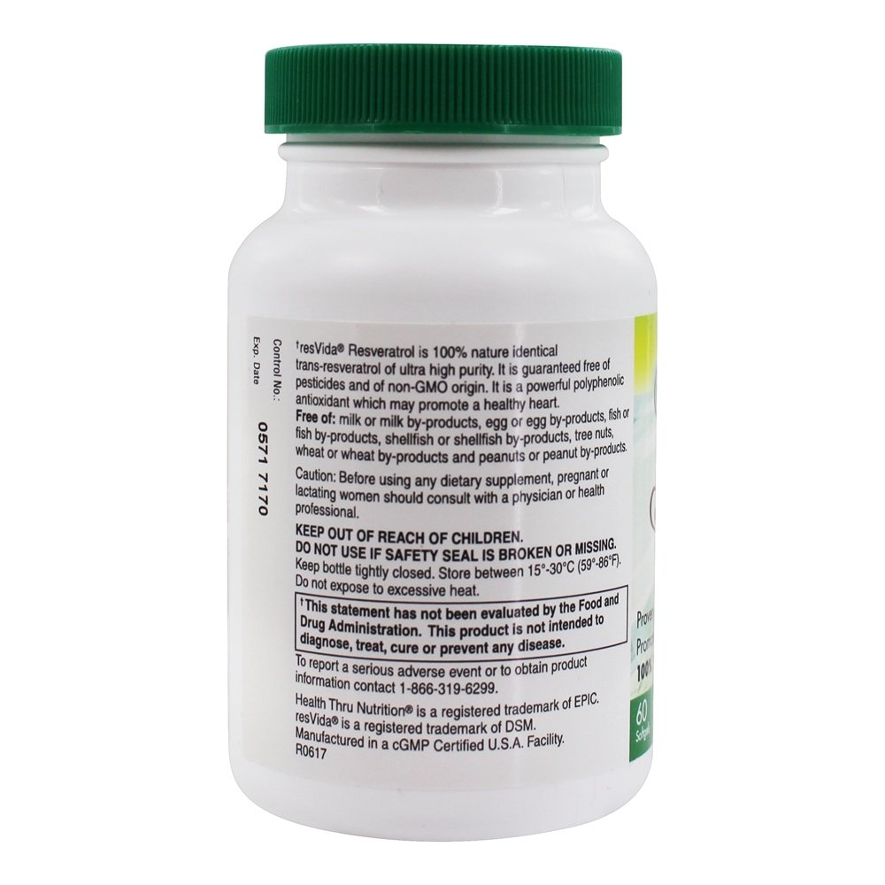 Resveratrol 100 % Natural Idêntico 100 mg . - 60 Softgels Health Thru Nutrition - Imagem 3