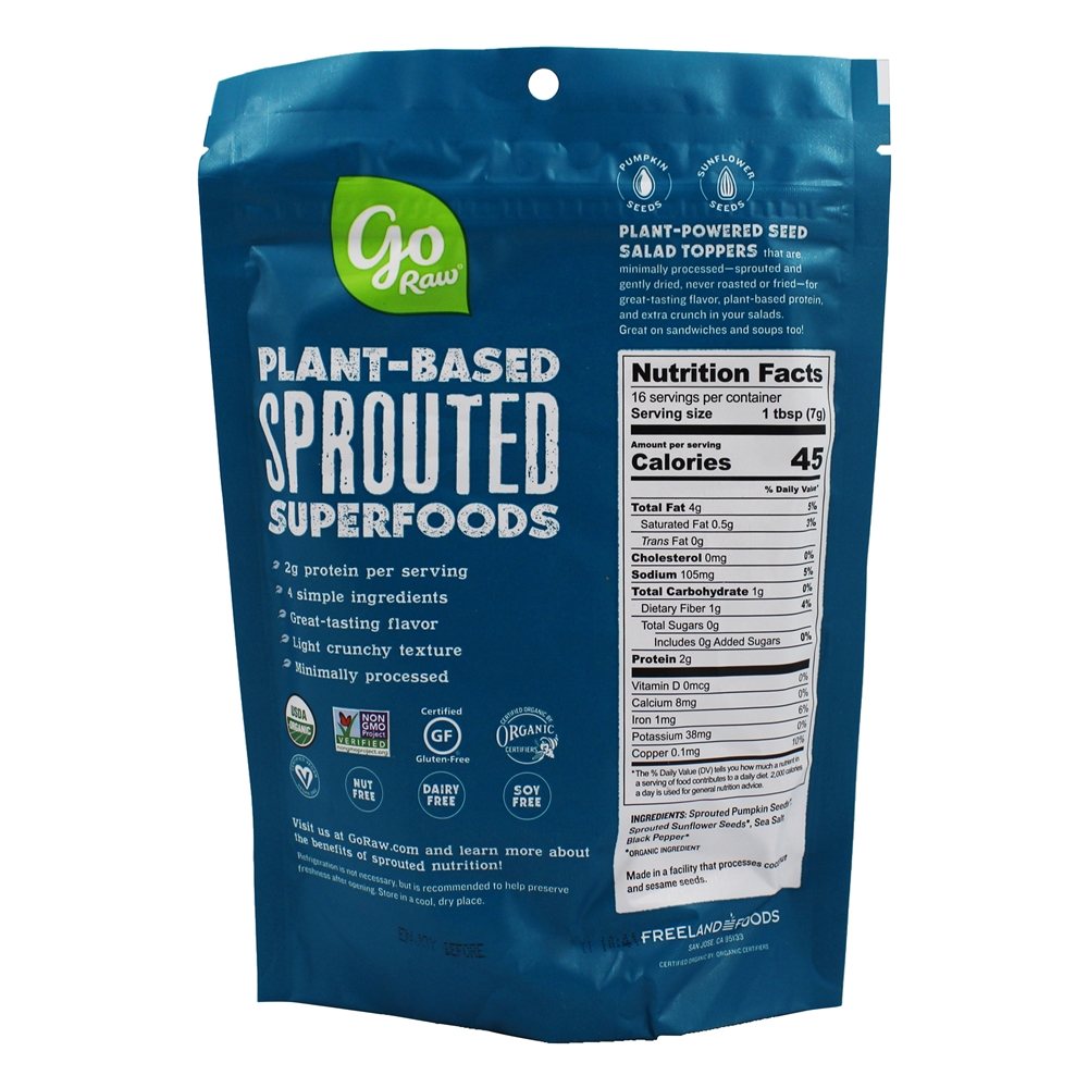 Orgânicos Sprouted Seed Salad Toppers Mar Salgado e Pimenta Rachada - 4 oz. Go Raw - Imagem 2