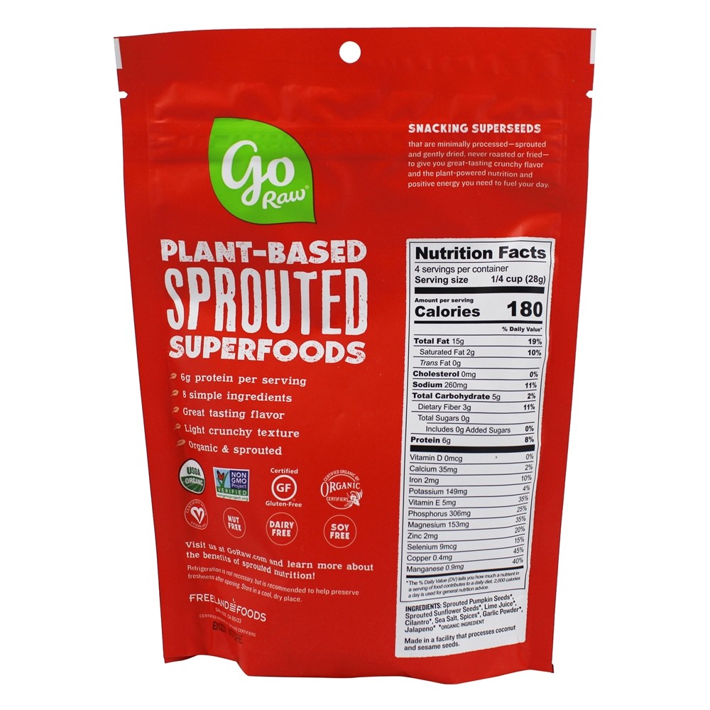 Sementes de salgadinhos orgânicos Brotadas Spicy Fiesta - 4 oz. Go Raw - Imagem 2