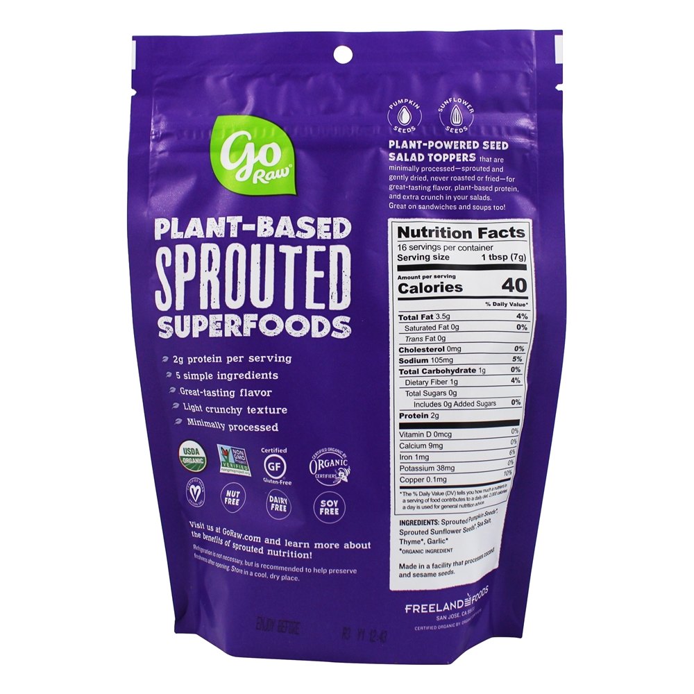 Organic Sprouted Seed Salad Toppers Alho Tomilho - 4 oz. Go Raw - Imagem 2