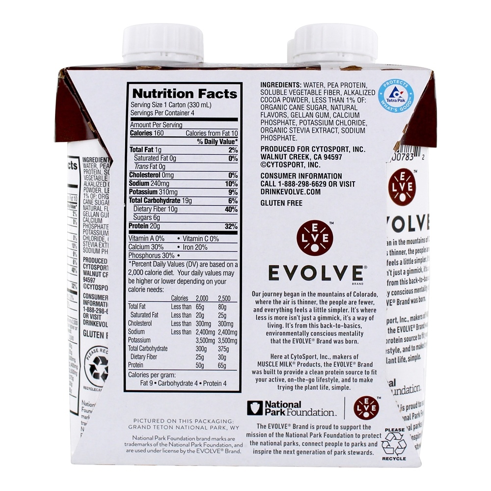 Shake de Proteína à Base de Plantas RTD Classic Chocolate - Pacote 4 Evolve - Imagem 3