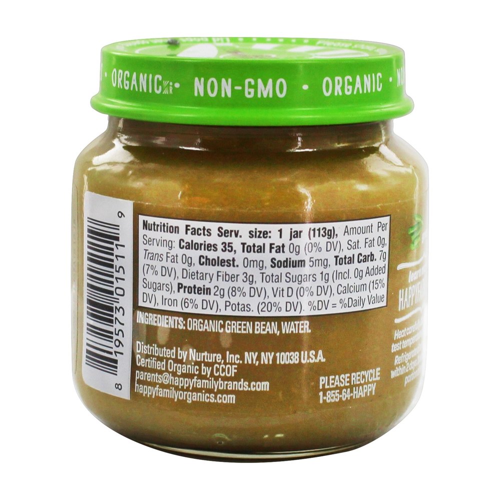 Bebê feliz orgânico claro crafted comida para bebé fase 1 feijão verde - 4 oz. Happy Family - Imagem 2