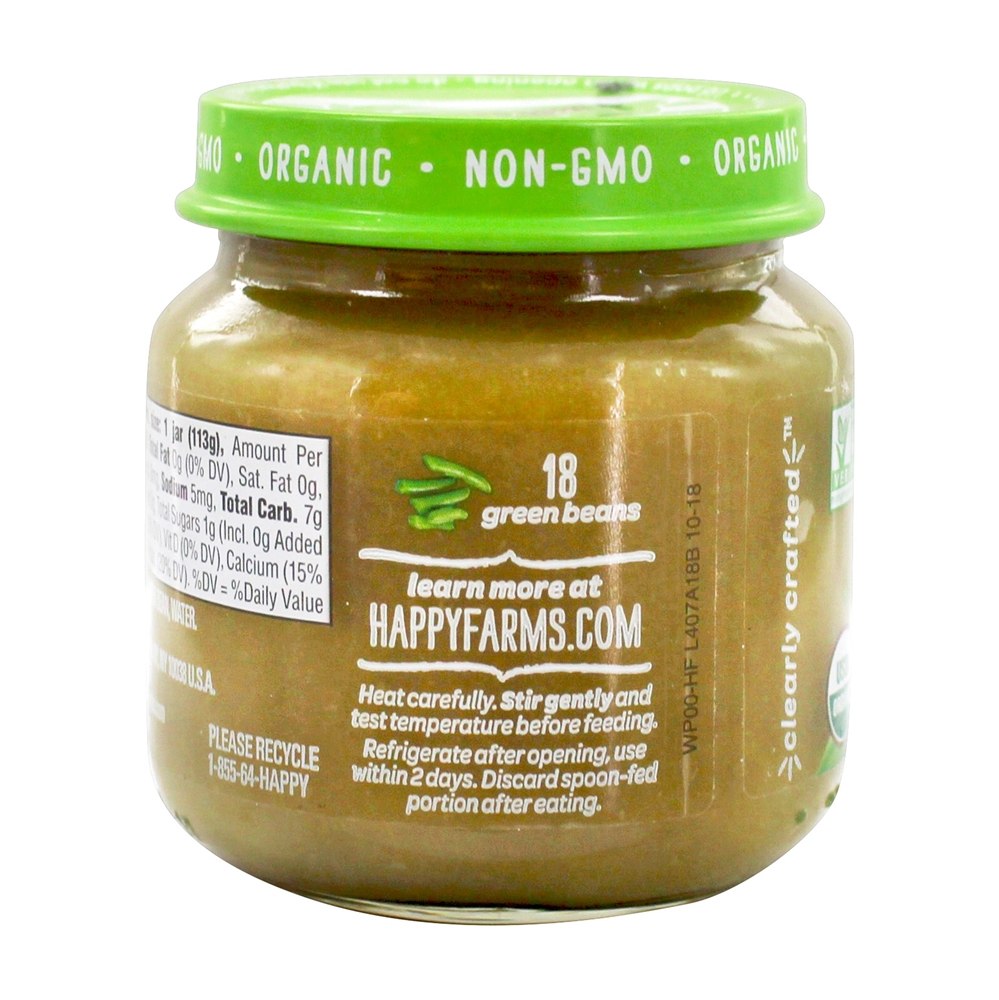 Bebê feliz orgânico claro crafted comida para bebé fase 1 feijão verde - 4 oz. Happy Family - Imagem 3