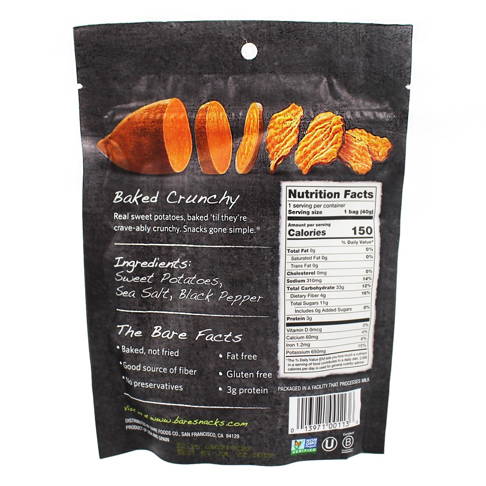 Assado Crocante Batata Doce Chips Mar Salgado - 1.4 oz. Bare Snacks - Imagem 2
