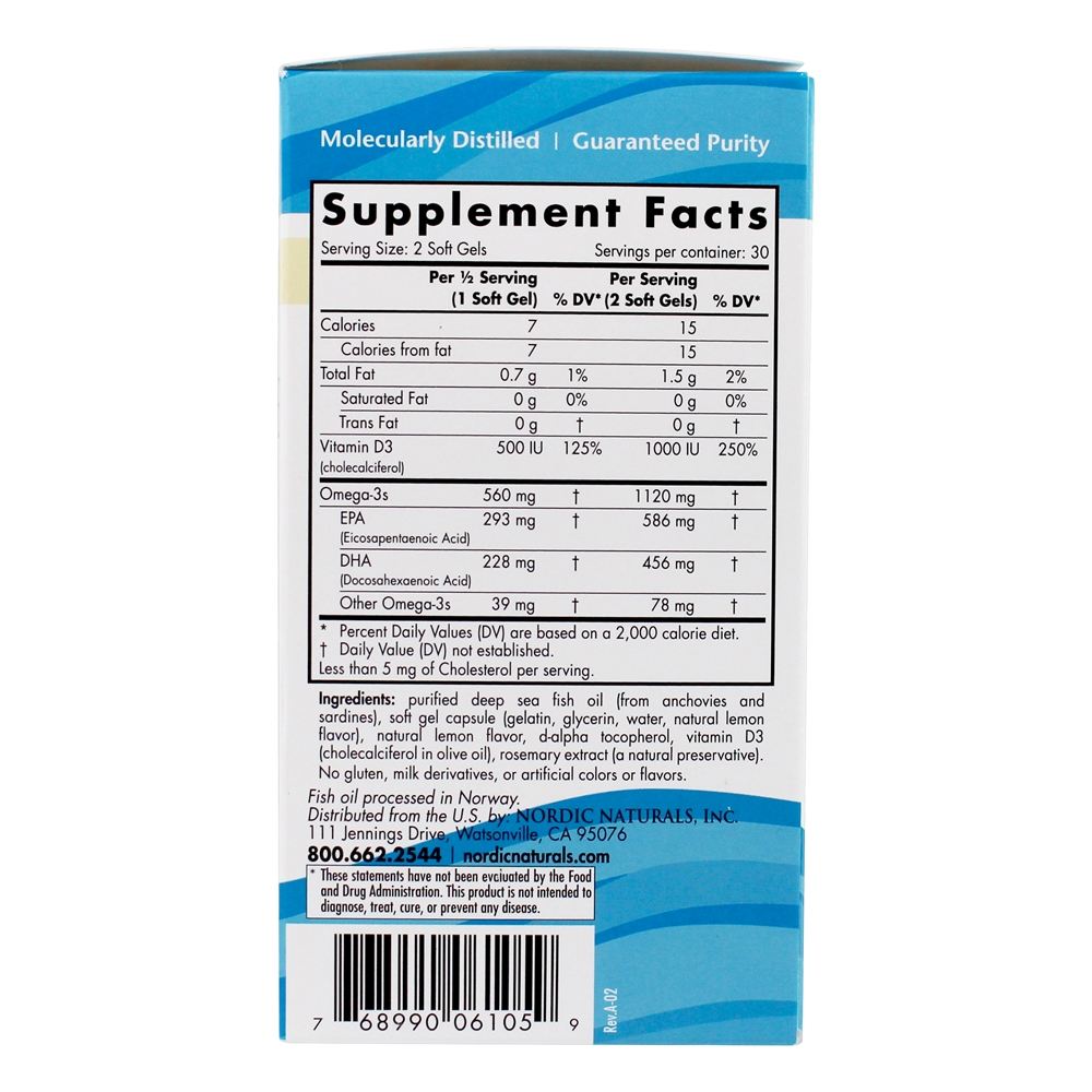 Omega 2X 1120 mg com Vitamina D3 1000UI Limão - 60 Mini cápsulas gelatinosas Nordic Naturals - Imagem 3