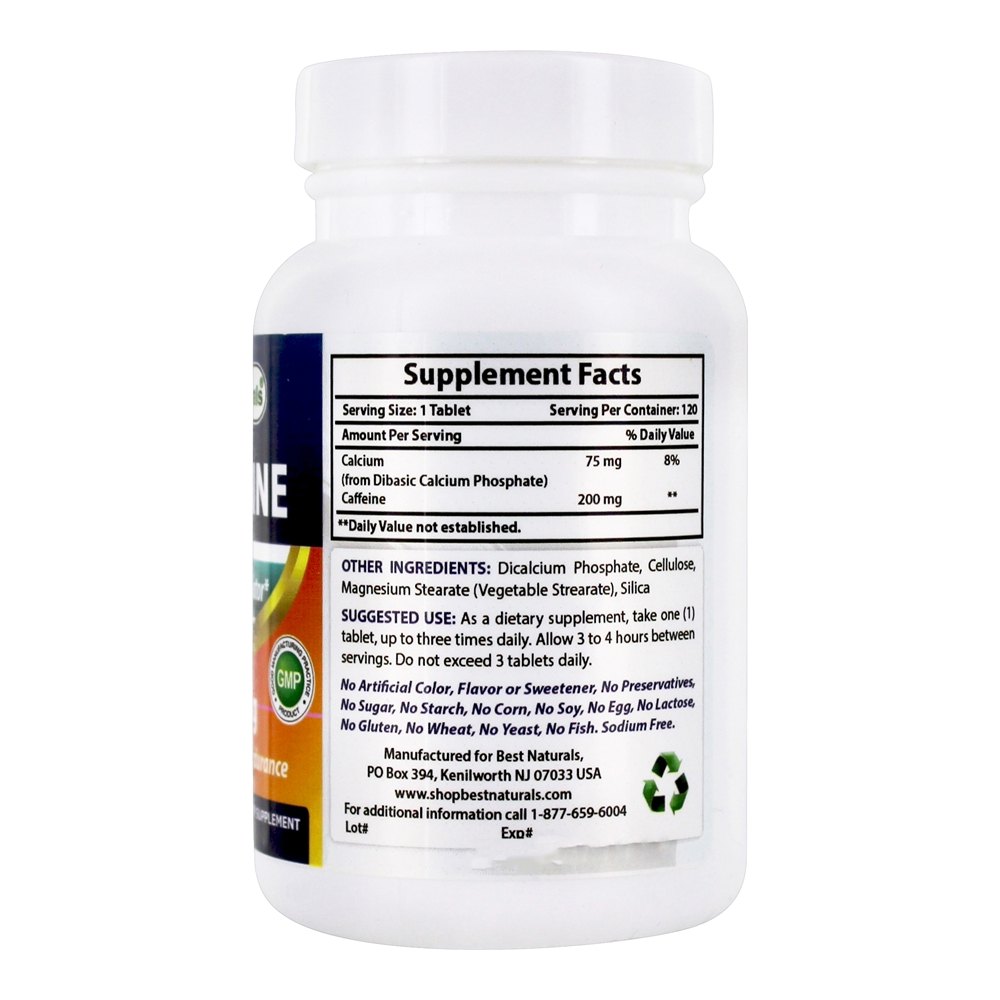 Suporte ao Estimulador Neuromuscular da Cafeína 200 mg . - 120 Tablets Best Naturals - Imagem 2