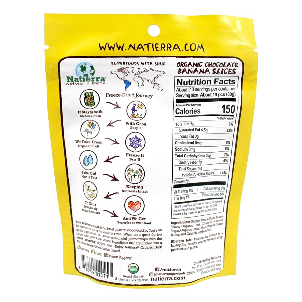 Fatias de banana com cobertura de chocolate natural Natierra - 2.5 oz. Nature's All Foods - Imagem 2